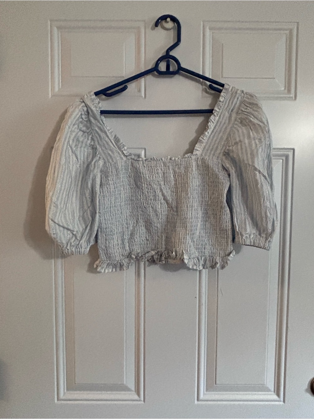 Smocked Square Neck Puff Sleeve Top - Light Blue